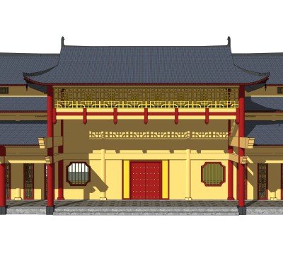 中式寺庙草图大师模型，寺庙SKP模型下载