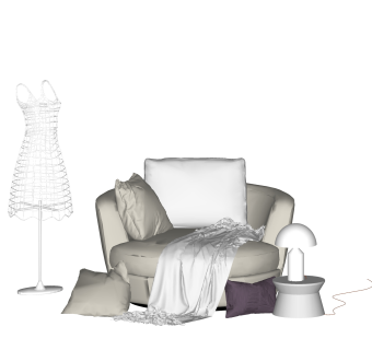 现代布艺单人沙发su模型，单人沙发sketchup模型下载