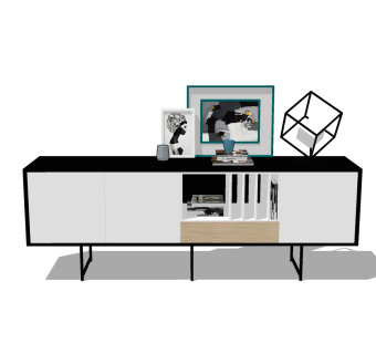 现代简约电视柜摆件组合草图大师模型，电视柜sketchup模型