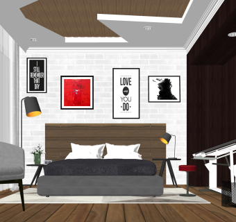 现代北欧风格卧室sketchup模型，卧室skp模型下载