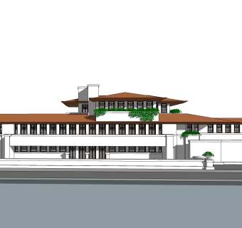 现代办公宿舍外观草图大师模型，办公宿舍外观sketchup模型免费下载