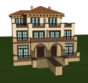 欧式联排别墅su模型，别墅skb文件下载