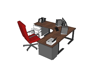 现代老板桌su模型，老板桌sketchup模型下载