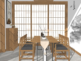 日式茶室sketchup模型，茶室草图大师模型下载