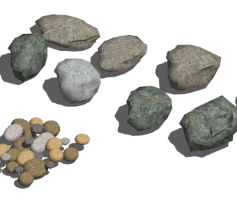 假山景石石头su模型下载、鹅卵石大理石块草图大师模型下载