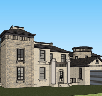 欧式独栋别墅草图大师模型，sketchup别墅su模型下载