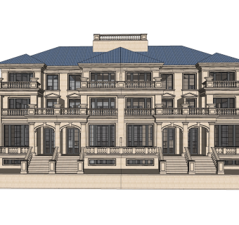 欧式独栋别墅草图大师模型，sketchup别墅su模型下载