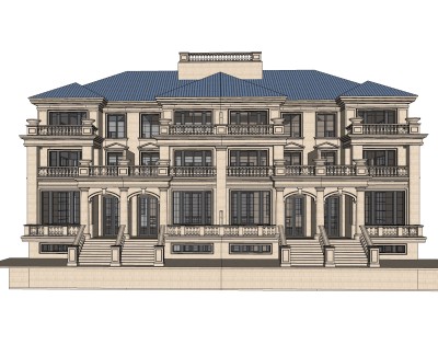 欧式独栋别墅草图大师模型，sketchup别墅su模型下载