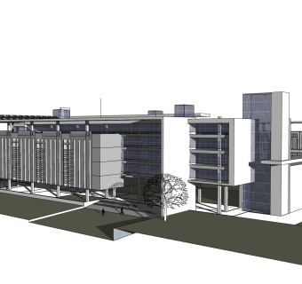 现代办公楼外观草图大师模型，办公楼外观sketchup模型免费下载
