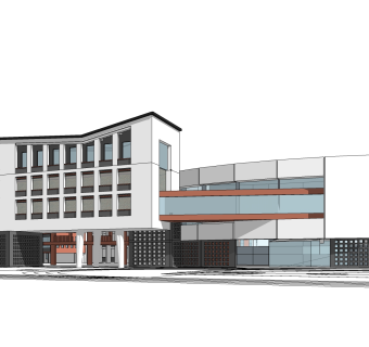 现代办公楼草图大师模型，办公楼sketchup模型免费下载