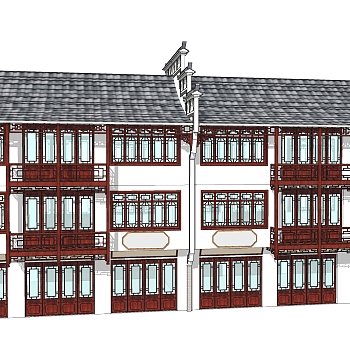 新中式徽派建筑草图大师模型，古建民俗sketchup模型免费下载