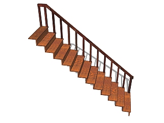 日式实木楼梯SU模型下载，楼梯草图大师模型