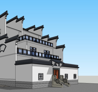 新中式独栋别墅su模型免费下载，别墅sketchup模型下载