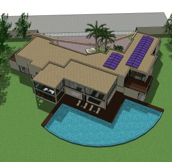 现代欧式泳池别墅草图大师模型，别墅SU模型下载