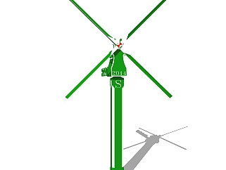 現代大型復古風車skp模型，風車skb文件下載