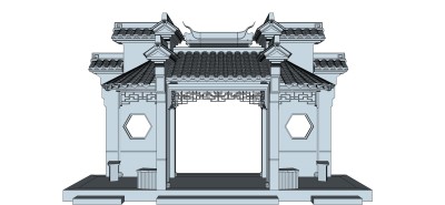 中式古建牌坊草图大师模型下载，古建牌坊su模型下载