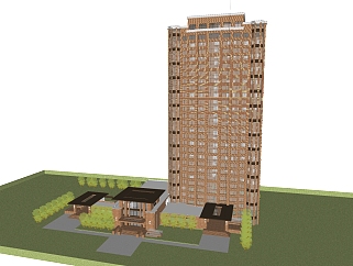 欧式高层公寓楼sketchup模型，公寓草图大师模型下载