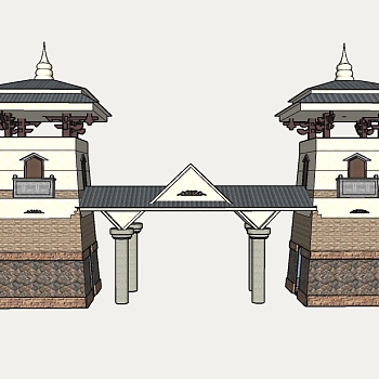 新中式牌坊门头SU模型下载，门头skb模型分享