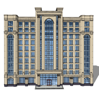 欧式新古典高层办公楼草图大师模型，新古典高层办公楼sketchup模型免费下载