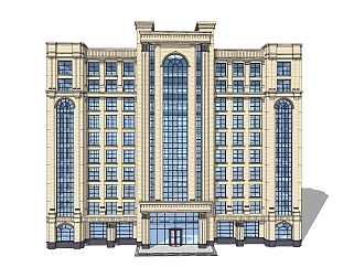 欧式新古典高层办公楼草图大师模型，新古典高层办公楼sketchup模型免费下载