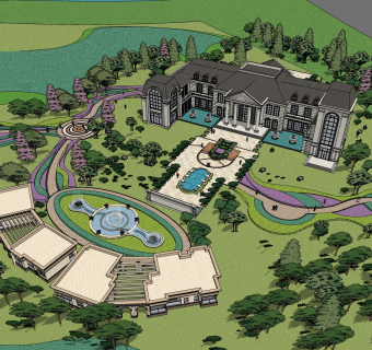 现代花园酒店草图大师模型，花园酒店sketchup模型免费下载