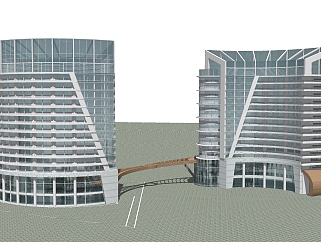 现代办公楼外观草图大师模型，办公楼外观sketchup模型免费下载