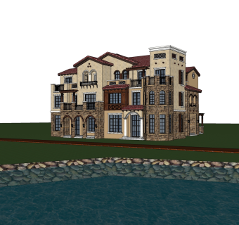 现代独栋别墅草图大师模型下载，独栋别墅sketchup模型