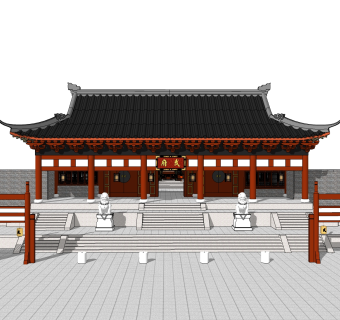 中式古代官府建筑草图大师模型，古建民俗sketchup模型免费下载