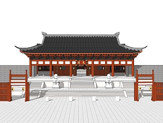 中式古代官府建筑草图大师模型，古建民俗sketchup模型免费下载