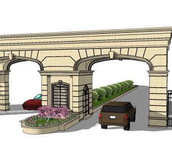 欧式入口大门草图大师模型下载，入口大门sketchup模型
