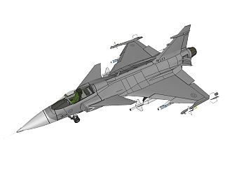 瑞典萨博JAS-39<em>鹰</em>狮战斗机草图大师模型，战斗机SU模型...