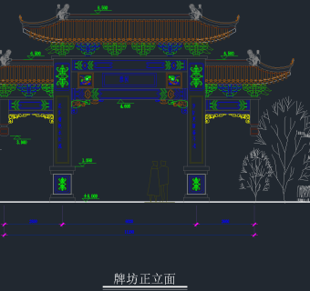 中式牌坊CAD施工图，牌坊CAD建筑图纸下载