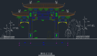 中式牌坊CAD施工图，牌坊CAD建筑图纸下载