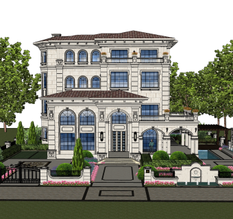 欧式别墅SU模型，别墅SKP模型下载