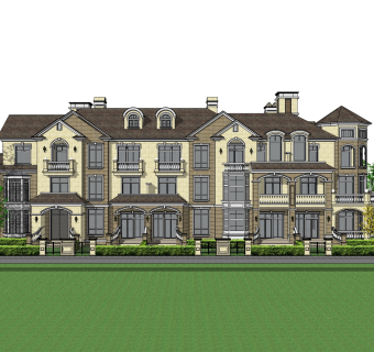 欧式连排别墅草图大师模型，别墅sketchup模型免费下载