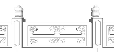 中式护城河栏杆草图大师模型下载、护城河栏杆su模型下载