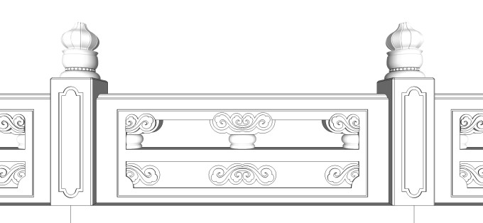 中式护城河栏杆草图大师模型下载、护城河栏杆su模型下载