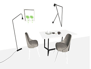 北欧餐桌椅组合su模型，简约餐桌sketchup模型下载