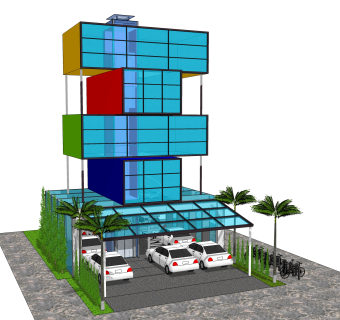 现代集装箱房屋草图大师模型，集装箱住宅su模型下载