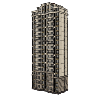 新古典居民公寓外观草图大师模型，公寓sketchup模型下载