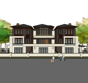 新中式独栋别墅草图大师模型，sketchup别墅su模型下载