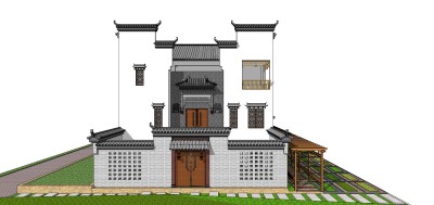 中式别墅su模型下载、中式别墅草图大师模型下载