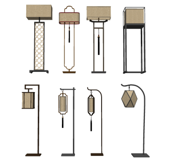 中式落地灯灯具组合草图大师模型，落地灯灯具组合 sketchup模型下载