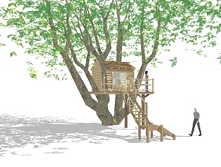 现代树屋小木屋草图大师模型，树屋小木屋sketchup模型免费下载