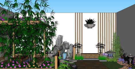 现代小庭院景观su模型下载、景观小品草图大师模型下载