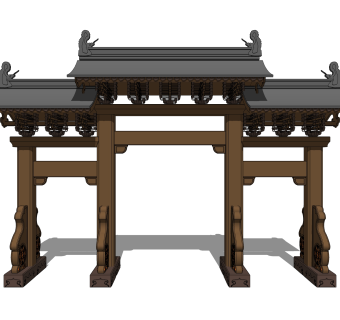 中式牌坊草图大师模型下载，入口大门sketchup模型分享