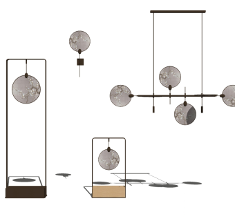 中式吊灯灯具组合草图大师模型，中式灯具组合sketchup模型下载