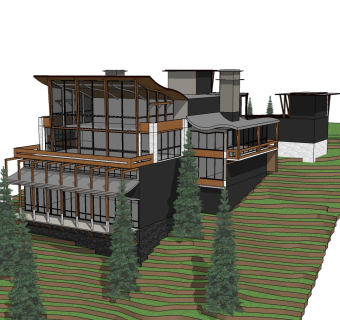 现代简约风格别墅草图大师模型，别墅SU模型下载