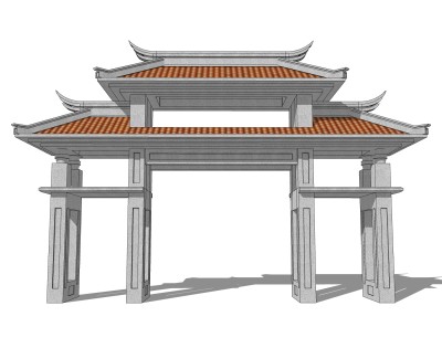 中式牌坊草图大师模型下载，入口大门sketchup模型分享