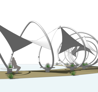现代张拉膜雨棚草图大师模型，张拉膜雨棚skp文件下载